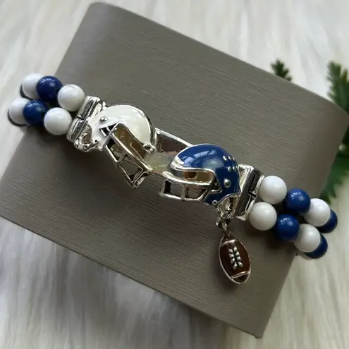 Football helmet white blue bead stretchy bracelet