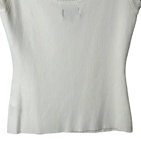 Camille La Vie White Fitted Ribbed Tank Top Rayon Nylon Large Capsule Minimalist