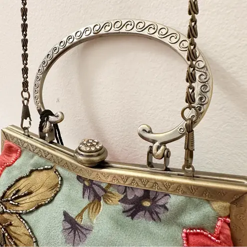 Max Mayer Vintage Floral Beaded Victorian Bag Handbag Purse Sage green Pink