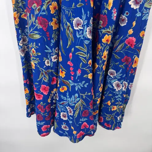 Maggy London Vintage Floral Midi Skirt Lightweight Vibrant Blue Womens Size 10