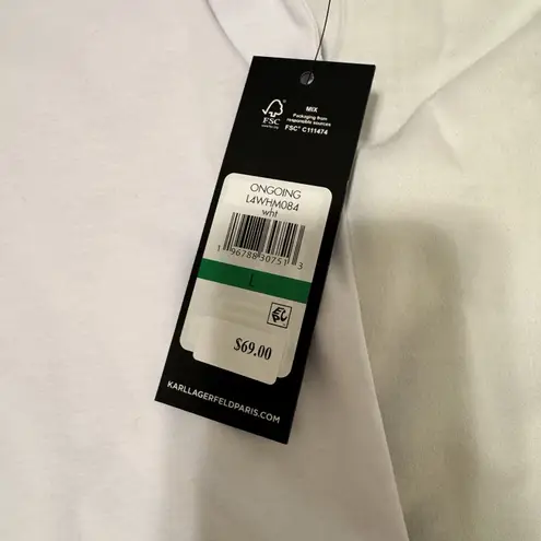 Karl Lagerfeld NWT Love From Paris Graphic T-Shirt Womens L White Pink Sequins