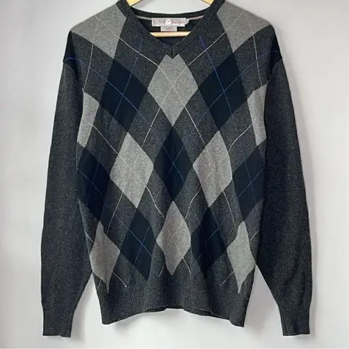 Luigi Baldo Cashmere Silk Arguyle Sweater V Neck Black Size M