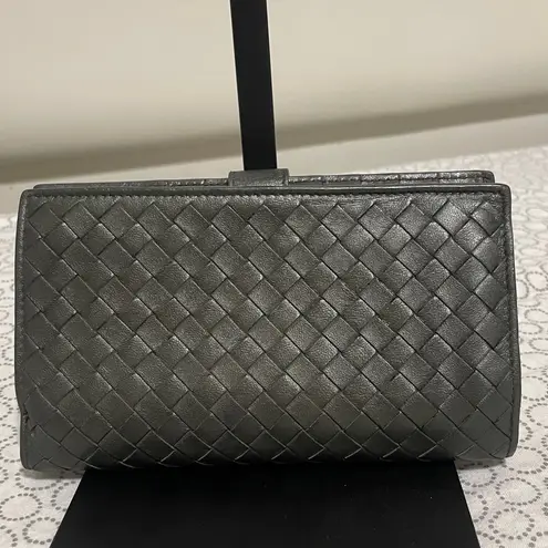 Bottega Veneta Woven Leather Wallet in Dark Gray