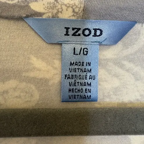 IZOD Light Gray White Floral Cowl Neck Sleeveless Stretch Knit Blouse L