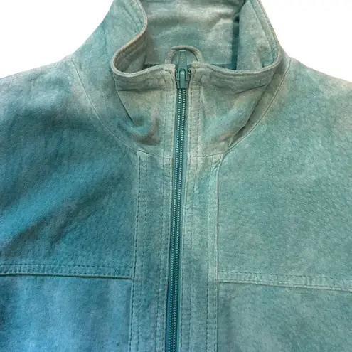 Vtg Yvonne Le Marie Teal Suede Genuine Leather Jacket Size 8 Zip up Lined Green