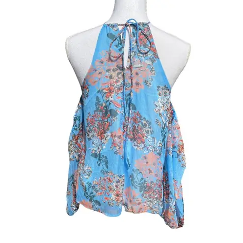 Line and Dot Long Sleeve Floral Cold Shoulder Blue Women's Size Medium