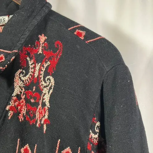 Vintage Chico's Design Large Black Red Embroidered Jacket India Cotton Rayon Size 2