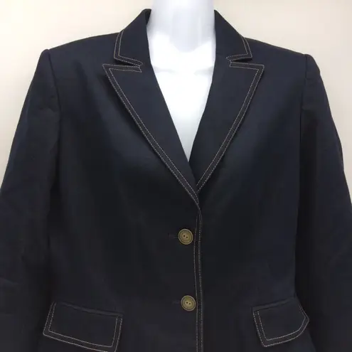 Tahari A.S.L. Separates Navy Denim Styled Blazer/Jacket w/Tan Top Stitching Sz 6