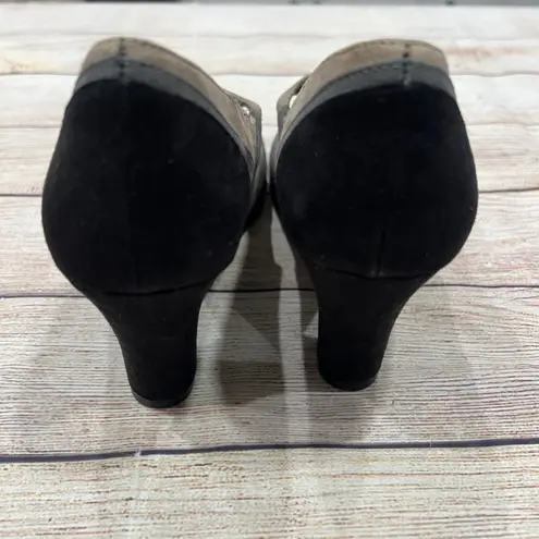 Aerosoles Mary Jane Block Heel Shoes Black Tan Grey Suede Strap Women's 8.5