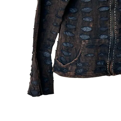 The Pyramid Collection M Jacket with Appliqués Cutwork Zip Front Pockets Black Size M