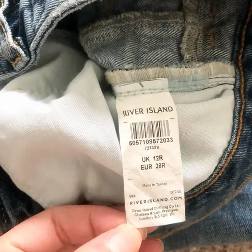 River Island Distressed Straight Leg Jeans in Medium Wash - Size UK 12 or US 8