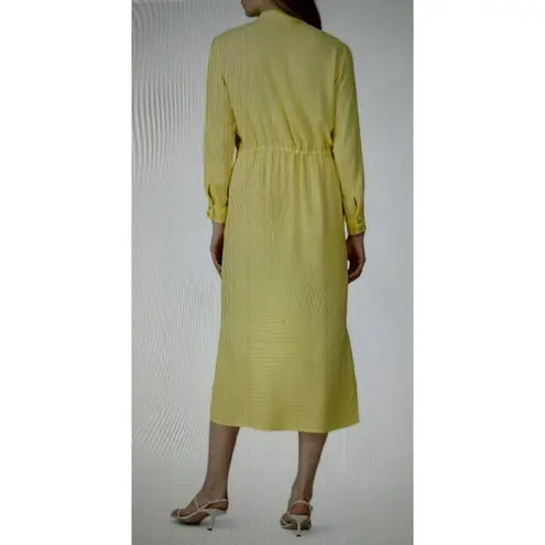 Sita Murt Yellow Linen Blend Button Front Drawstring Waist Midi Shirt Dress 40/8