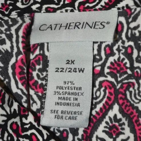 Catherines Red Black Print 3/4 Sleeve Blouse Top Size 2X 22/24W Half Zip Tunic - Image 10