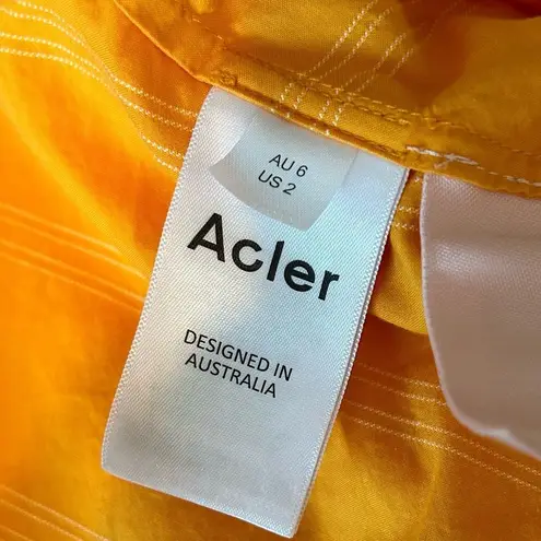 Acler Wyatt Blouse Orange White Stripe Wrap Puff Sleeve Tie Size 2