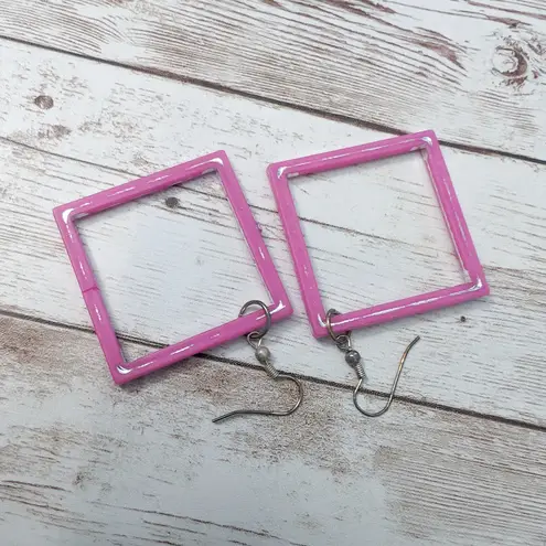 Earrings For Pierced Ears Large Pink & Silver Tone Dangle