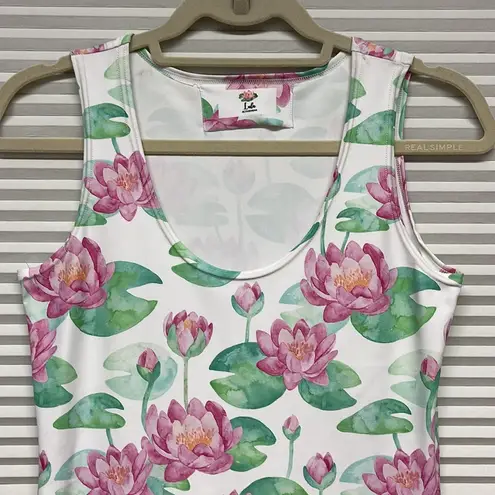 Pink Lotus Lula Activewear White  Flower Print Activewear Tank Dress Small