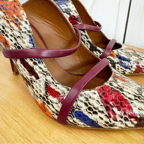 Malone Souliers Maureen Python Embossed Leather High Heel Mules Ivory Multi 39.5