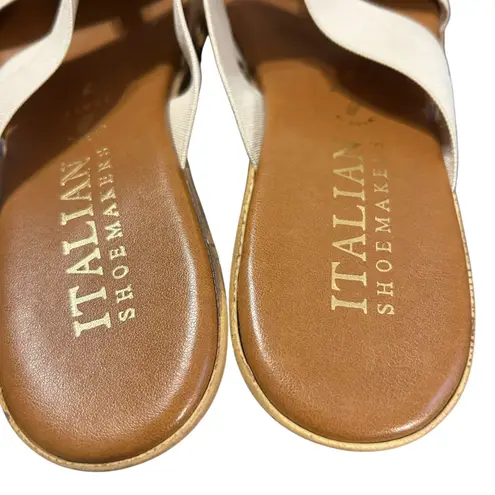 Italian Shoemaker Slip On Wedge Sandals SZ 7 Beige Flex Strap Open Toe Tan