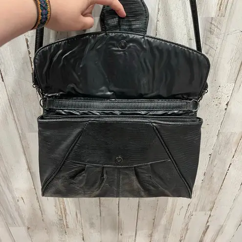 Vintage Dessiree Black Faux Leather Envelope Clutch Buckle Bag 80s Retro