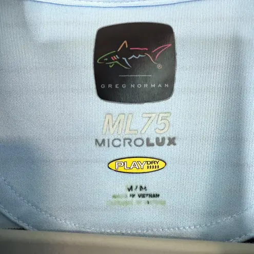 Greg Norman Polo Shirt Light Blue and Yellow Stripes ML75 Microlux Play Dry (M)