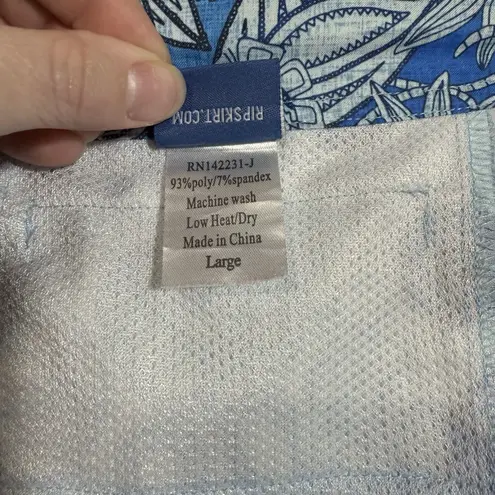 RipSkirt Blue Floral Paisley Patchwork Pull On Skirt Women L Hawaii Swim Pockets Size L