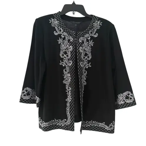Ming Wang Black Embroidered Cardigan Size Large Luxury Feminine
