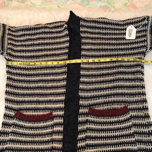 Handmade Open front hand knitted cardigan sweater drop shoulder horizontal stripes