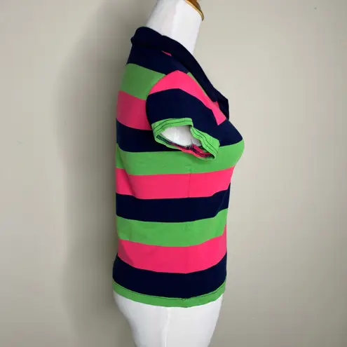 Girl Power Y2k Baby Tee Polo Stripe Pink Lime Green Blue Sz XS