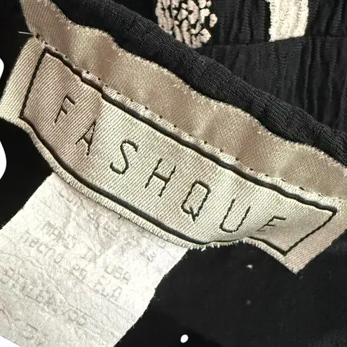 Artsy BOHO Black Top Women Size S Fish Doodle Print Crinkle Art To Wear Fashque