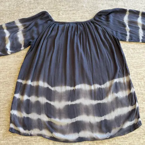Soft Surroundings Gray White Tie Dye Cold Shoulder Tunic Top L Gauze Fabric