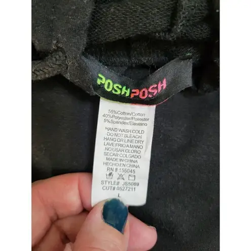 Posh Posh Size L Juniors Cropped Hooded Sweatshirt Be Happy Smiley Faces Black Size L