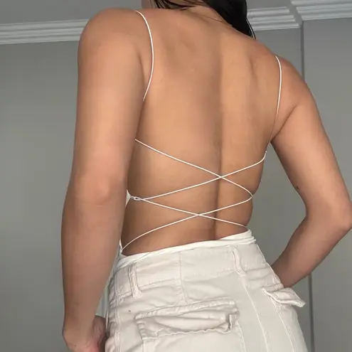 Meshki buttery smooth second skin open cross back strappy white tank top small