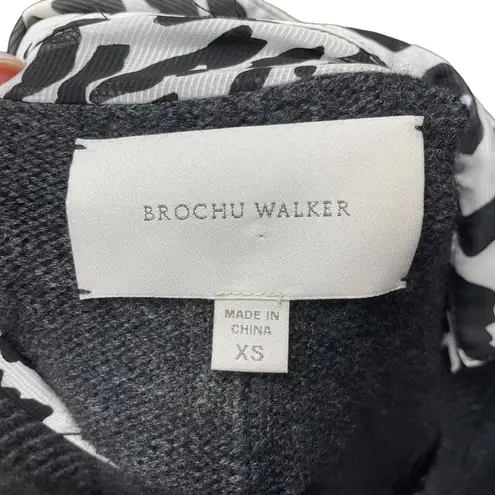 Brochu Walker Layered Wool Cashmere Sweater Dark Charccoal Leopard Print Size XS
