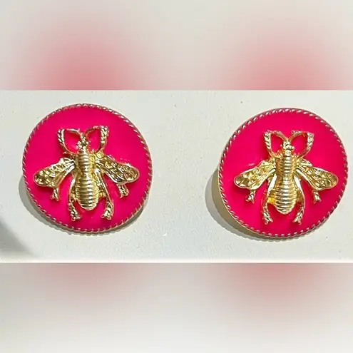 Statement Bee Gold and Pink Stud Earrings NWT
