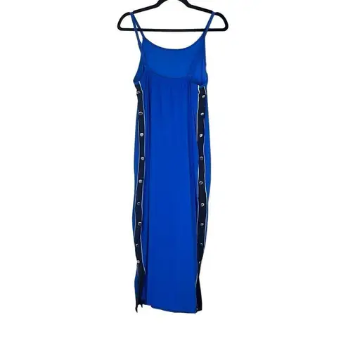 Eye Candy 1X Plus Maxi Tank Dress Blue Black Side Stripe Snaps Inlay Adjustable