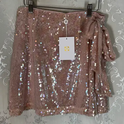 WAYF Blush Pink “For Keeps” Sequin Wrap Mini Skirt Size Medium NWT