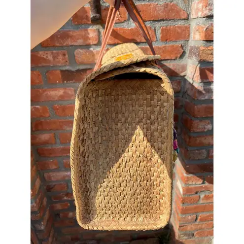 raffia straw suitcase shoulder bag floral orange pink yellow