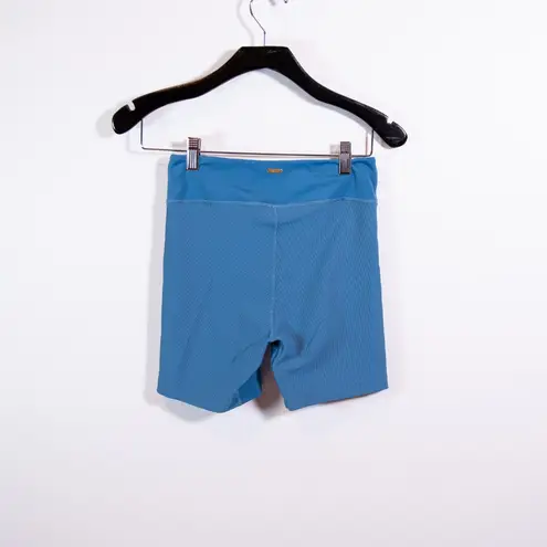 l*space L*  Active Women's High Waisted Ribbed Athletic Biker Shorts Blue Small  - Image 4