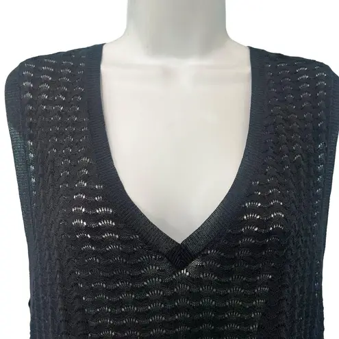 margaret o'leary Black Mesh V-Neck Swim Cover Up Chevron Tunic Tank Top size S