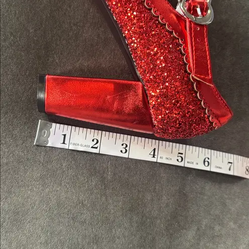 Women’s Red Sparkly Glitter Mary Jane High Heels Bow Detail Size 8 (EU 39) NEW Red