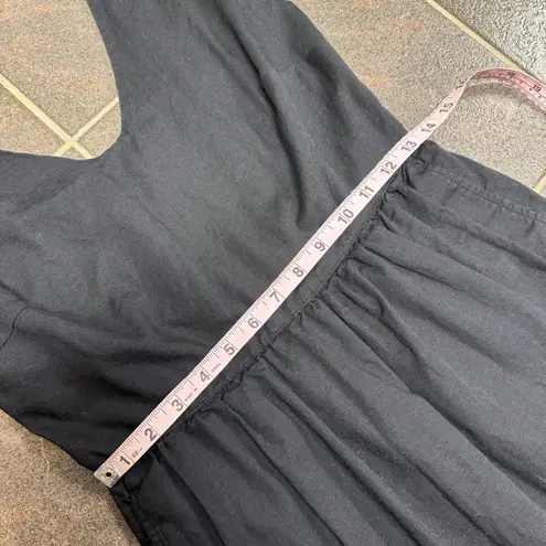 Pact Canopy Linen Blend Tank Midi Dress Smocked Breathable Organic Black Small S