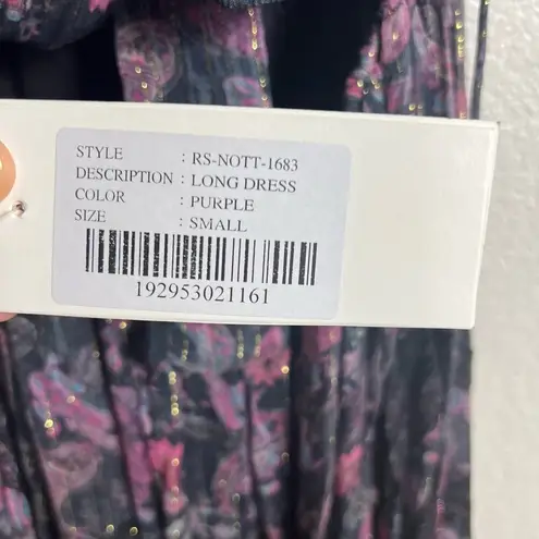 Rococo Sand Nott Sweetheart Tiered Metallic Purple Paisley Maxi Dress Size S