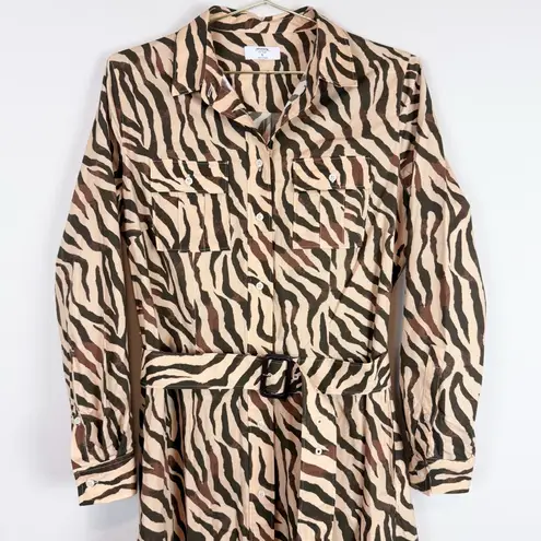 Untuckit for Her Elise Shirt Dress Stretch Cotton Safari Print Zebra Tan Size 6