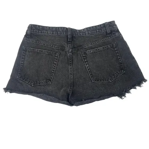 ZARA  Black Denim High Rise Distressed Frayed Raw Hem Casual Jean Shorts Size 8