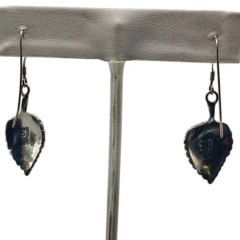 GS Sterling Silver Leaf Dangle Earrings Veined 925 Hooks Earthy Boho Hippie