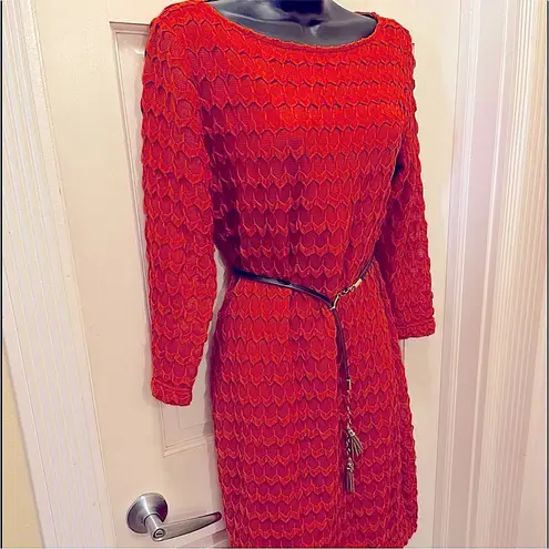 Sharagano 2/$30 sun-dried tomato red dress 8 long sleeves crochet tea length