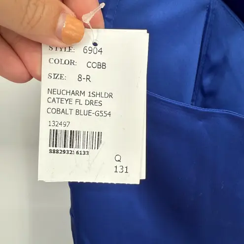 After Six One-Shoulder Cat-Eye Neckline Fit And Flare Satin Maxi Dress Size 8