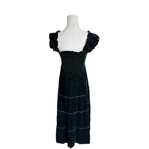 Hill House Home - Velvet Nap Dress Ellie Green Smocked Tiered Midi Sz XS