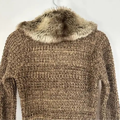 Vintage Say What USA Faux Fur Cardigan Sweater Women Size Medium Y2K Retro Brown