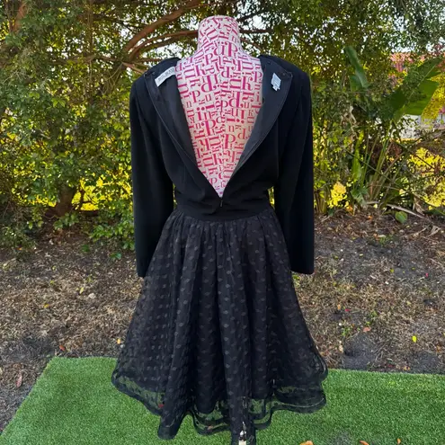 Bill Blass Vintage 1990s Evening Black Cocktail Dress Polka Dot Skirt Size 8